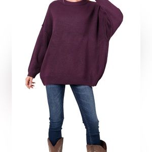 COPY - OVERSIZED ROUND NECK RAW SEAM MELANGE SWEATER - Light Purple
